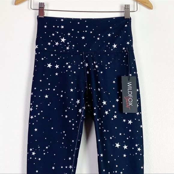 Wildfox Women's High Waist/Rise Black White Scattered Stars Printed 7/8 Leggings - Picture 6 of 13